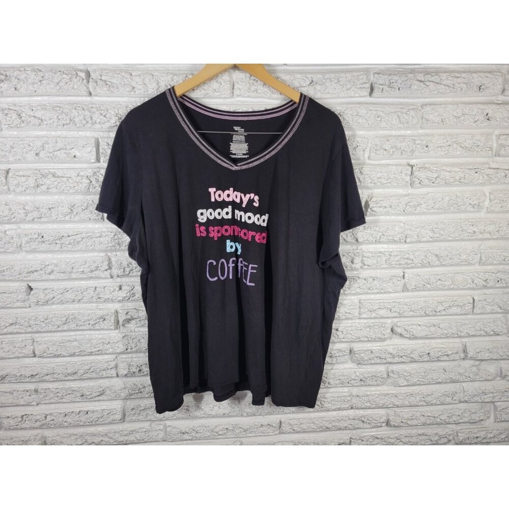 Secret Treasures Women's 3X Plus Black Pajama Top Coffee Short Sleeve NOV180XE